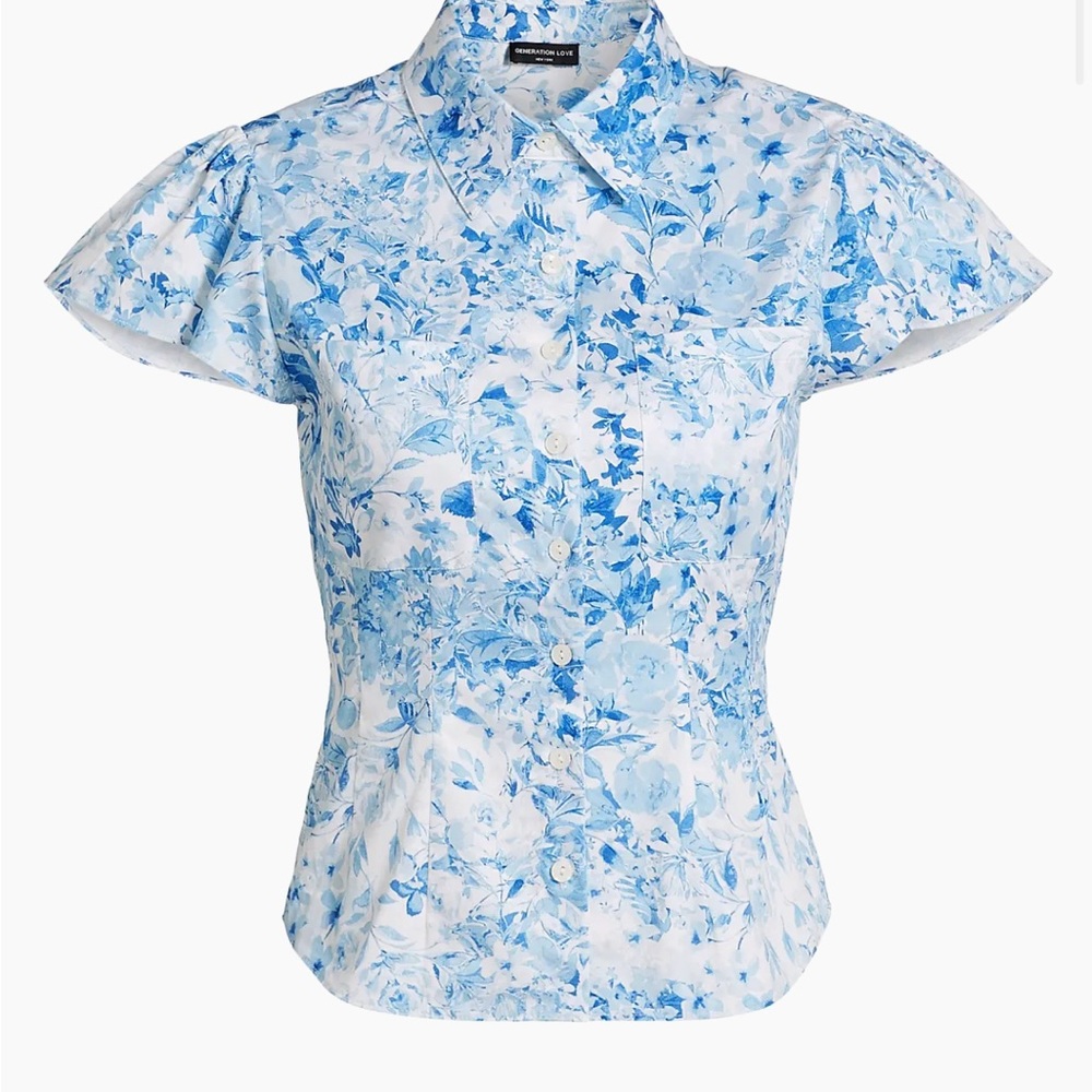 Generation Love's Francesca cap-sleeve shirt, floral stretch-cotton poplin.